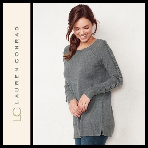 LC Lauren Conrad Sweaters - Lauren Conrad Storm Lace-Up Sleeve Tunic Sweater